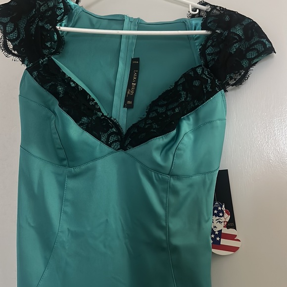 NWT 2014 Pin Up Girl clothing wiggle dress Size Small Teal - Picture 2 of 11